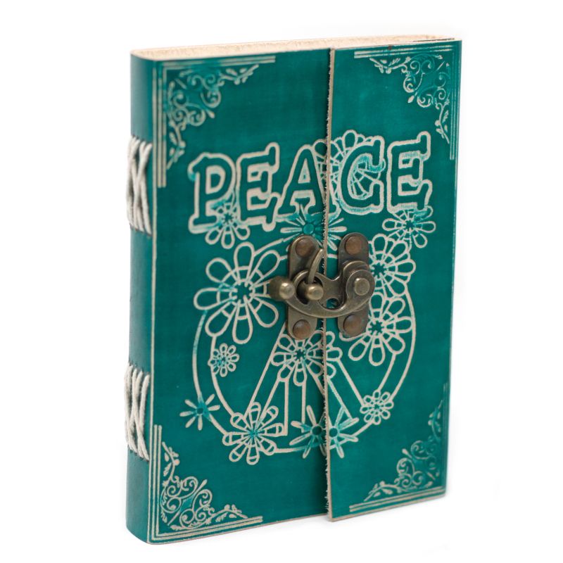 Шкіряний Блокнот Зелений  із Замком "Peace" 18х13 см