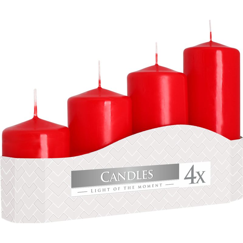 Набір із 4 Циліндричних Свічок 50 мм (11/16/22/33В) - Червоні