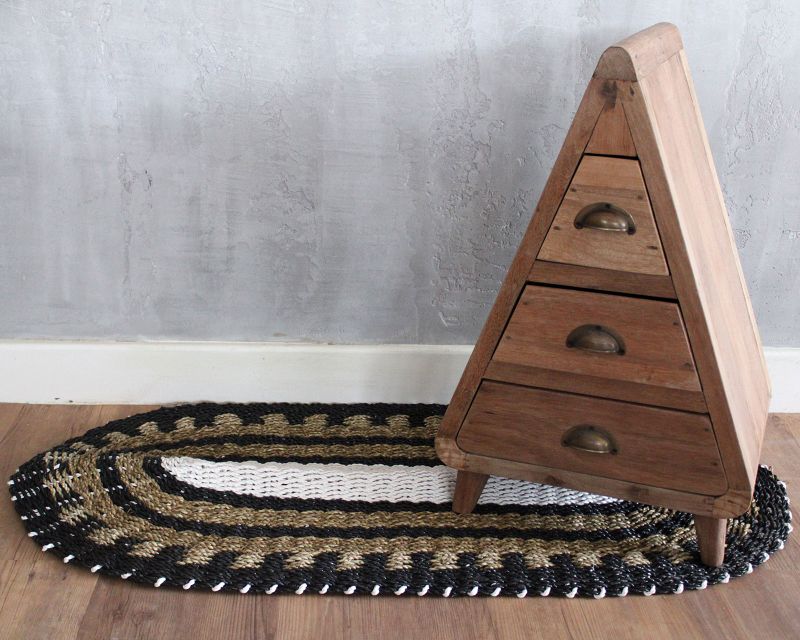 Овальний Килим з Морської Трави Чорний, Білий та Бежевий 60x120 см- Класичний