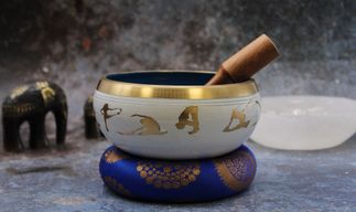 Набір з Великою Співаючою Чашею (Біло-блакитна) 14 см - Пози Йоги