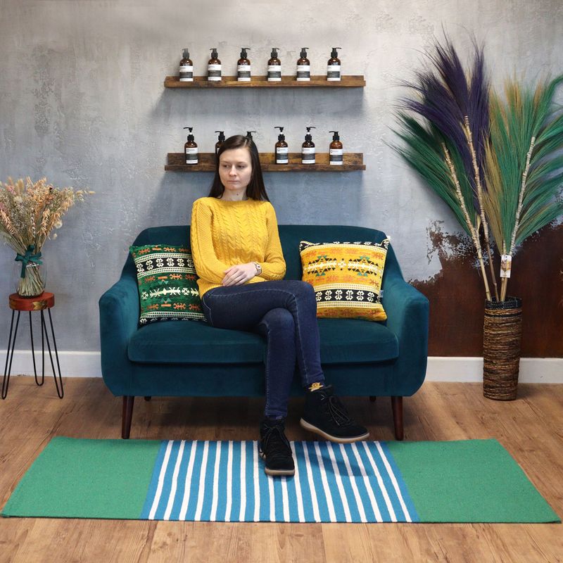 Індійській Бавовняний Килимок 70x170 см - Синій/ Зелений