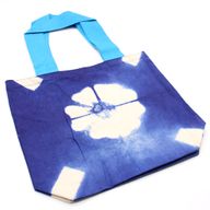 Натуральна Бавовняна Сумка 8 oz - Тай-дай - Синя Квітка, Блакитні Ручки