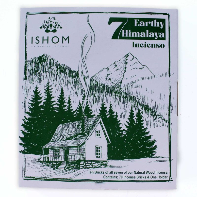 Ishom - Набір Арома-цеглинок для Обкурювання з Підставкою (70 шт) - Гімалайські Пахощі: 7 Землистих Ароматів