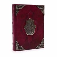 Записна Книга з Червоно-Коричневої Шкіри із Необрізаним Краєм - Декор з Цинку "Хамса" 26×18 см