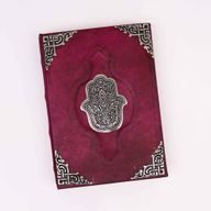 Записна Книга з Червоно-Коричневої Шкіри із Необрізаним Краєм - Декор з Цинку "Хамса" 26×18 см