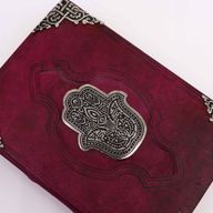 Записна Книга з Червоно-Коричневої Шкіри із Необрізаним Краєм - Декор з Цинку "Хамса" 26×18 см