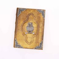 Записна Книга з Кавово-Коричневої Шкіри із Необрізаним Краєм - Декор з Цинку "Сова" 26×18 см
