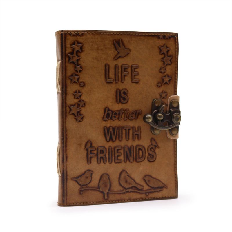 Шкіряний Блокнот Світло-Пісочний "Life is Better with Friend" 18х13 см