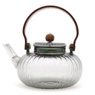 Скляний Чайник "Чорна рифлена перлина ", Дерев’яна Ручка - 950 мл
