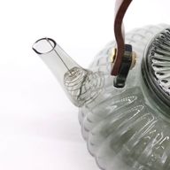 Скляний Чайник "Чорна рифлена перлина ", Дерев’яна Ручка - 950 мл