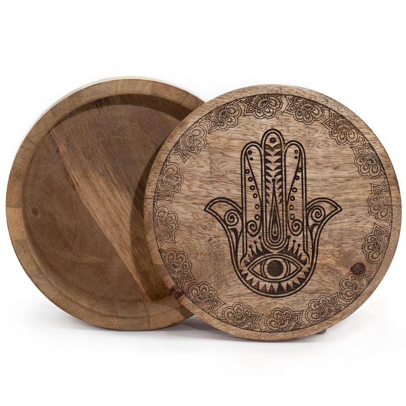 Велика Кругла Шкатулка 17,5×7,5 см - Хамса - Чорне Гравіювання
