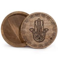 Велика Кругла Шкатулка 17,5×7,5 см - Хамса - Чорне Гравіювання