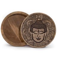 Велика Кругла Шкатулка 17,5×7,5 см - Обличчя Будди - Чорне Гравіювання