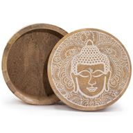 Велика Кругла Шкатулка 17,5×7,5 см - Обличчя Будди - Вибілена
