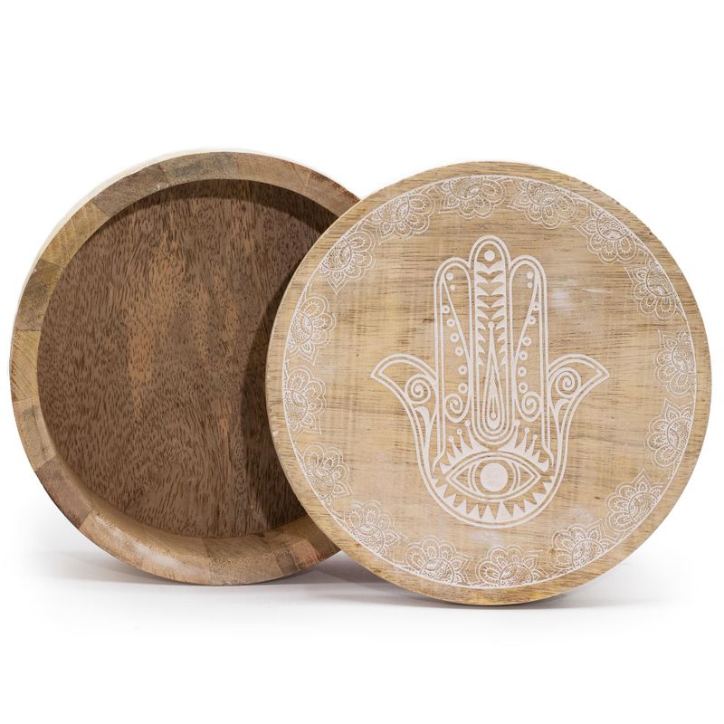 Велика Кругла Шкатулка 17,5×7,5 см - Хамса - Вибілена