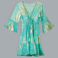 Nomad Sari - Сукня з Ручним Розписом "Золоті Корали" M/L- Бірюзовий, Золотий