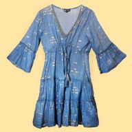 Nomad Sari  - Сукня з Ручним Розписом "Золоті Рибки" M/L - Золотий, Глибокий Синій