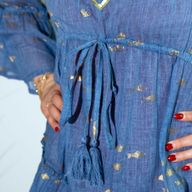 Nomad Sari  - Сукня з Ручним Розписом "Золоті Рибки" M/L - Золотий, Глибокий Синій