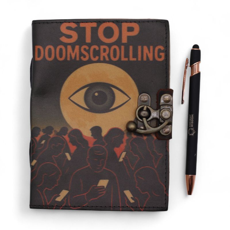 Шкіряний Блокнот із Принтом "Stop Doom Scrolling" - 200 сторінок 17,5х13 см