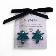 Nymph Aurora Сережки Скляні - Квіти - Бірюзово-Зелені