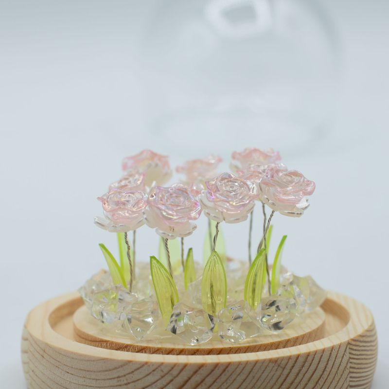 Скляна Куля з Квітками - 10 Рожевих Троянд - LED, USB