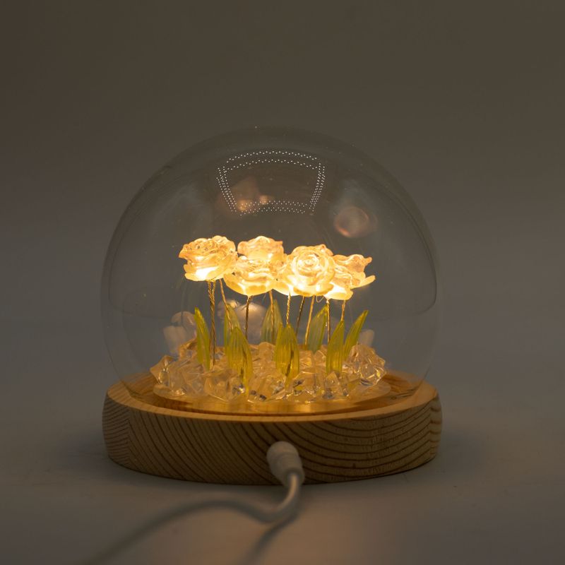 Скляна Куля з Квітками - 10 Рожевих Троянд - LED, USB