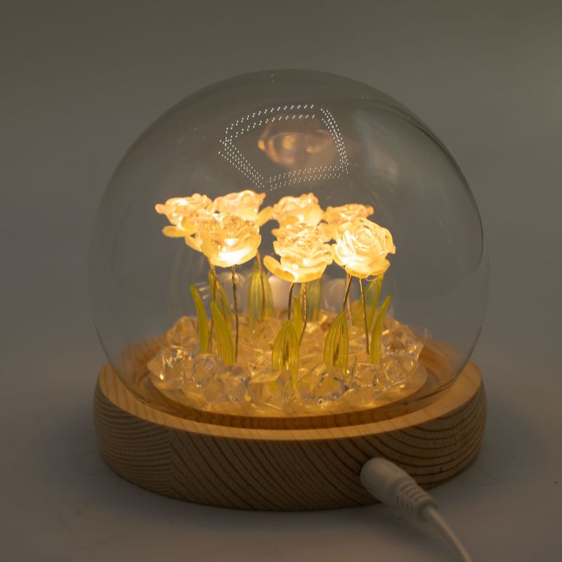 Скляна Куля з Квітками - 10 Рожевих Троянд - LED, USB