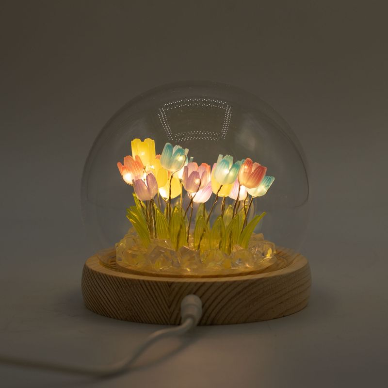 Скляна Куля з Квітками - 20 Багатокольорових Тюльпанів - LED, USB