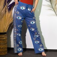 Nomad Sari - Штани для Відпочинку Ручного Розпису "Назар" M/L - Золотий, Насичений Синій