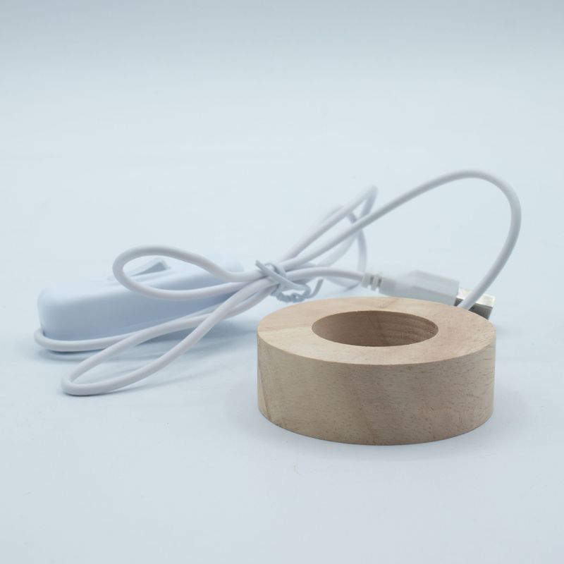 Дерев'яна LED-підставка з USB Кругла 6 см - Багатокольорове Світло