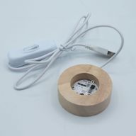 Дерев'яна LED-підставка з USB Кругла 6 см - Багатокольорове Світло