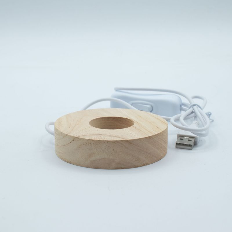 Дерев'яна LED-підставка з USB Кругла 8 см - Холодне/Тепле/Денне Світло