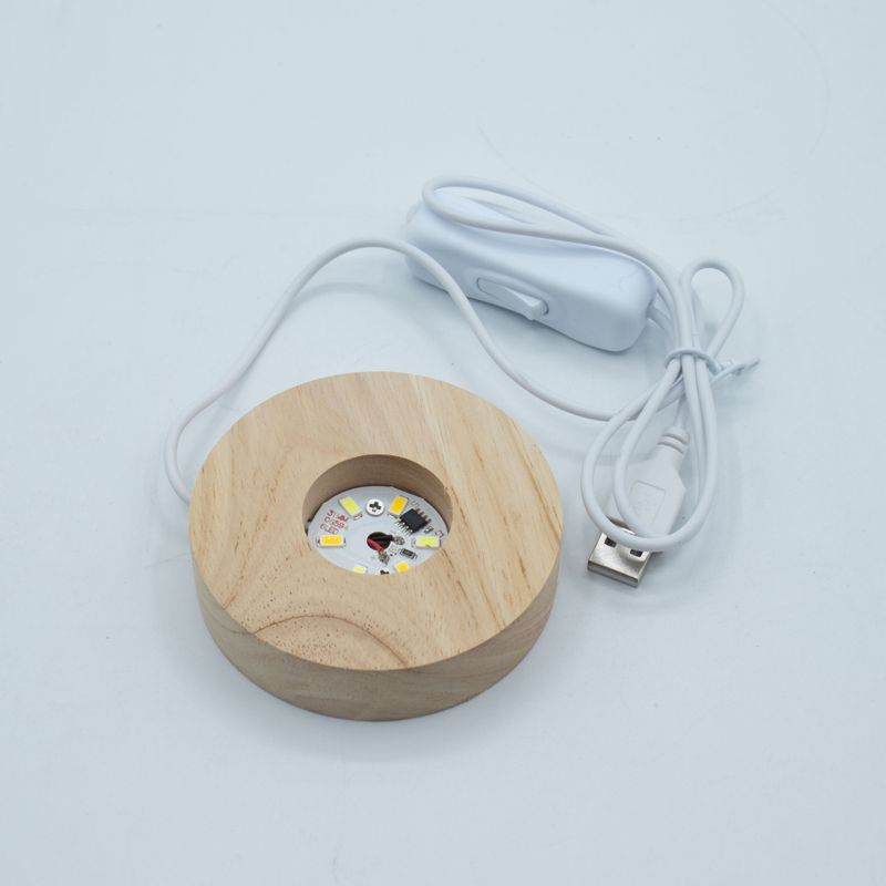 Дерев'яна LED-підставка з USB Кругла 8 см - Холодне/Тепле/Денне Світло
