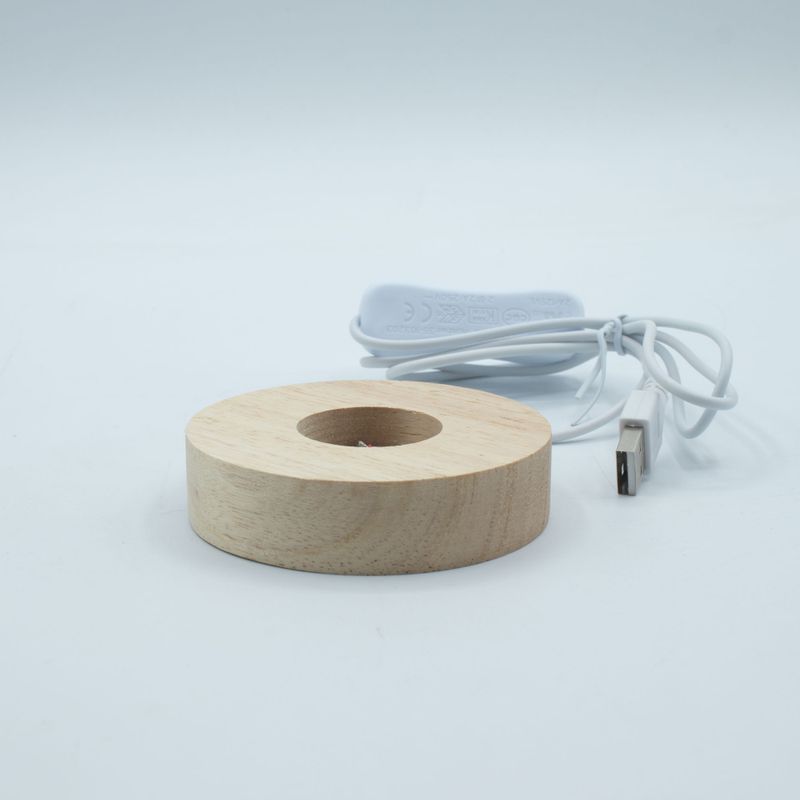 Дерев'яна LED-підставка з USB Кругла 8 см - Багатокольорове Світло