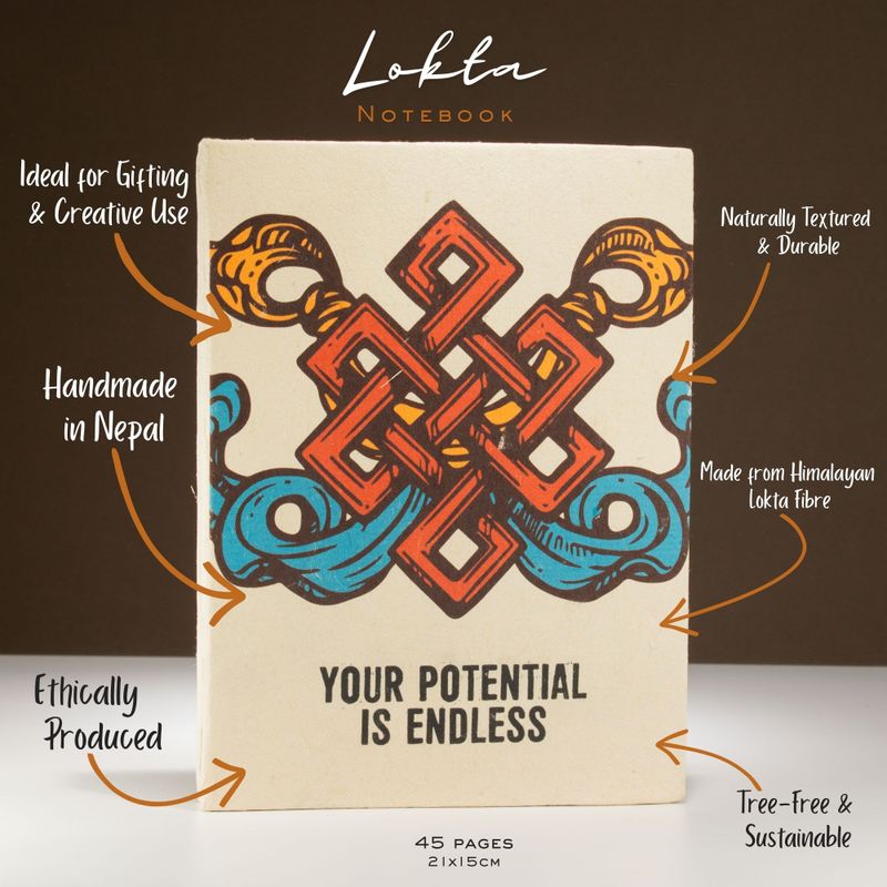 Великий Блокнот із Паперу Локта з Закладкою (45 аркушів) 21x15 см - "Your Potential Is Endless"