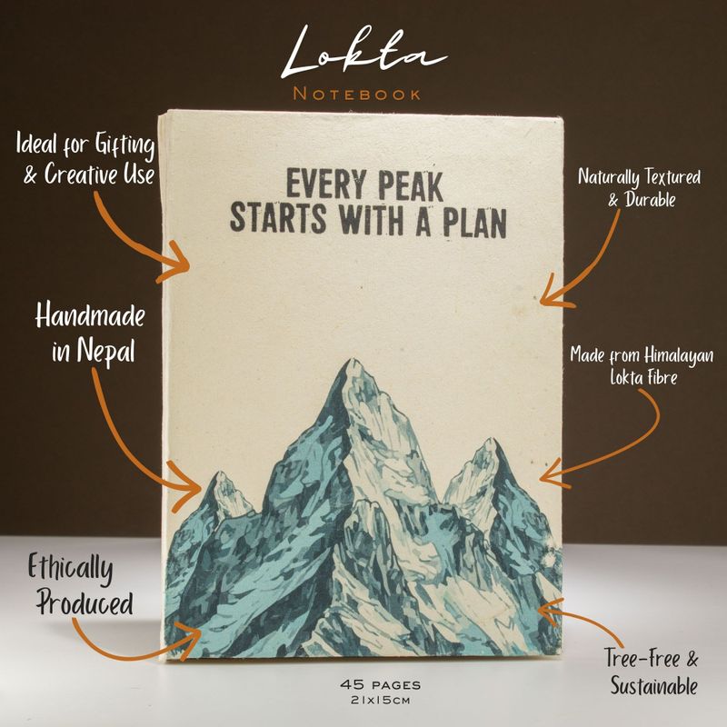 Великий Блокнот із Паперу Локта з Закладкою (45 сторінок) 21x15 см - "Every Peak Starts with a Plan"