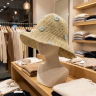 Nomad Sari - Солом'яний Капелюх з М'якими Полями - Бежевий з Блакитними Квітками