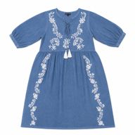 Nomad Sari - Сукня з Вишивкою та Китицями M/L - Димчасто-синій та Білий