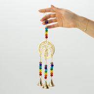Індійські дзвіночки - латунне дерево життя з чакральними намистинами - 3 дзвіночки - 6,5x31 см