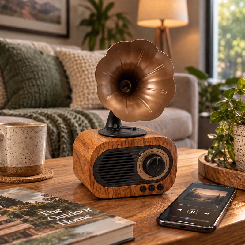 Ретро міні-грамофонний динамік — Bluetooth та FM-радіо — 5 Вт × 1