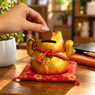 Керамічна скарбничка Кіт - Золотий на подушці