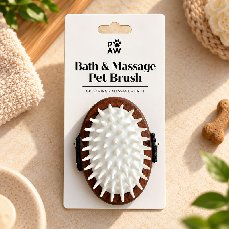 PAW Grooming Tools - Скраб і м'який гумовий масажер - Горіх