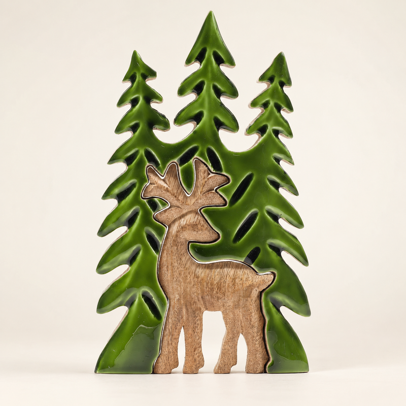 Lost in the Forrest - Дерев'яна 3D-декорація «Олень у лісі» - 25x15 см